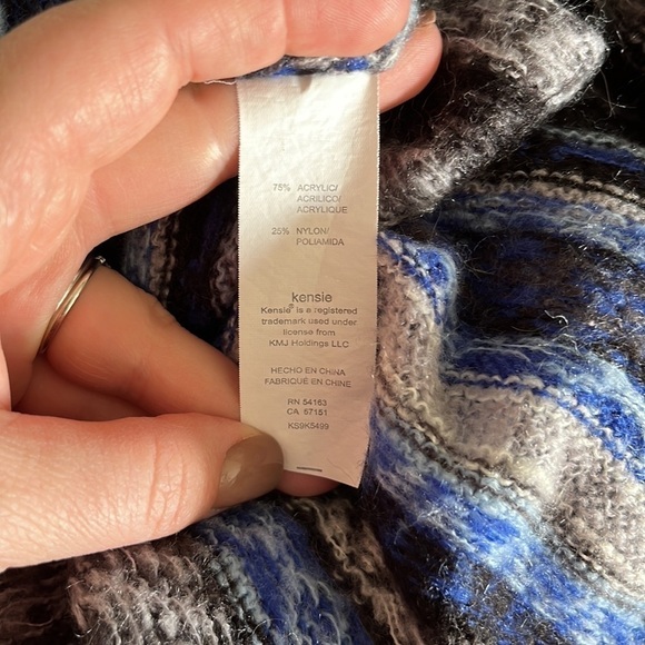 Kensie Blue Patterned Striped Open Front Waterfall Cardigan - Picture 8 of 8